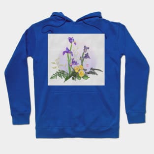 Ikebana irises with yellow roses watercolor Hoodie